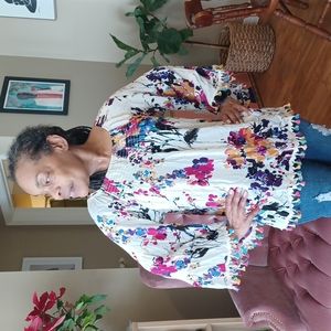 Silky Floral Tassels Tunic